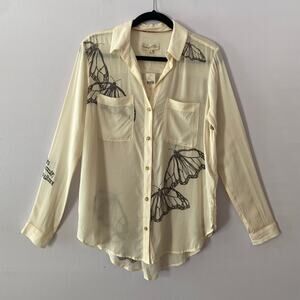 NWT Lane Lloyd Pilcro Anthropologie Cream Black Monarch Butterfly Shirt size XS